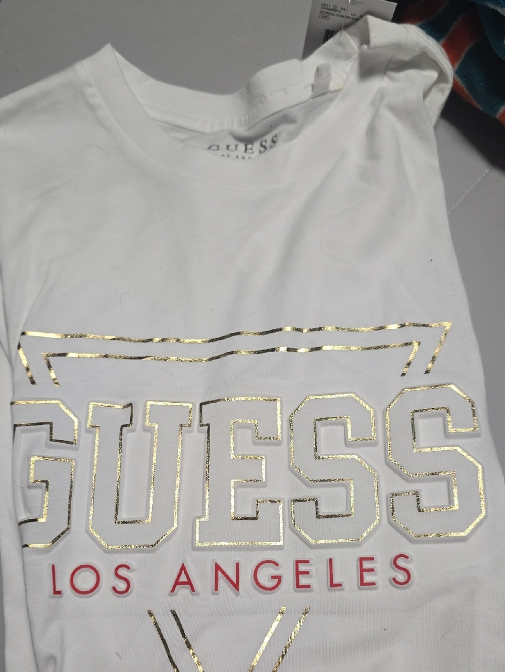 GUESS Kids White Logo Tee with Gold Foil "Los Angeles"